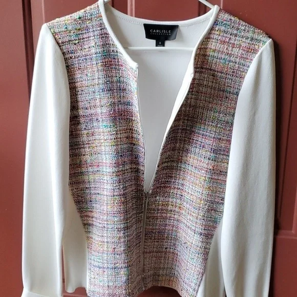 Carlisle Collection multi color knit full zip crop jacket white sleeves R $645 - Picture 10 of 13